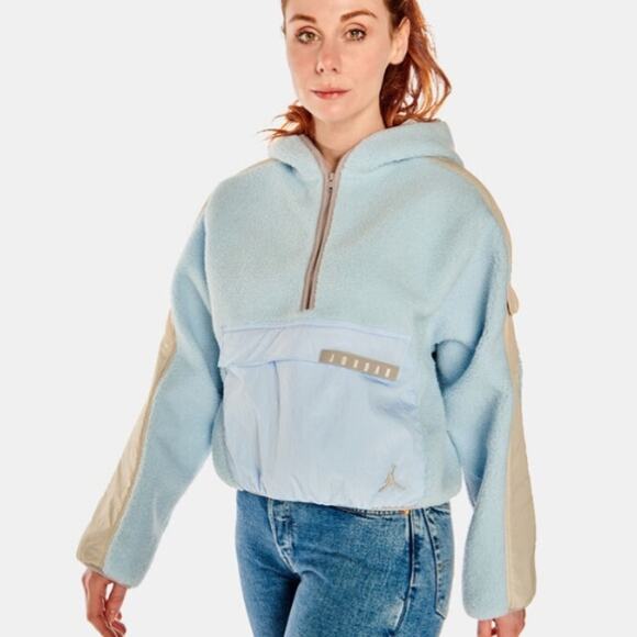 Jordan Tops - Nike Jordan Sky Blue Beige Cozy Girl Fleece Pullover Hoodie Women’s Jacket S